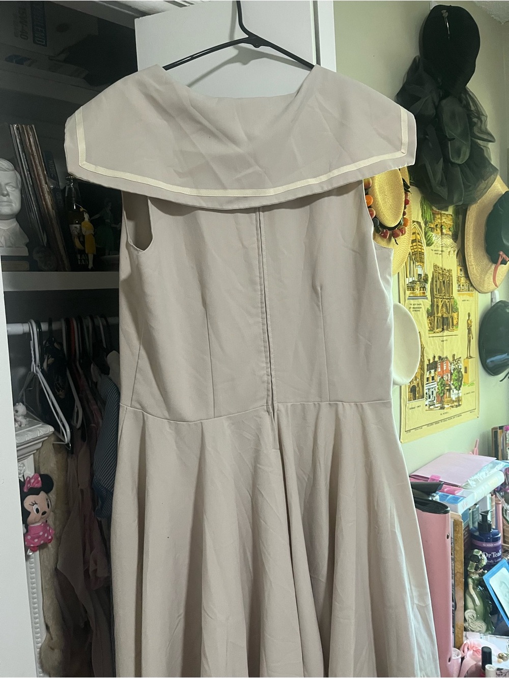 Collectif Sailor-Collar Midi Dress in Light Taupe - Picture 3 of 3